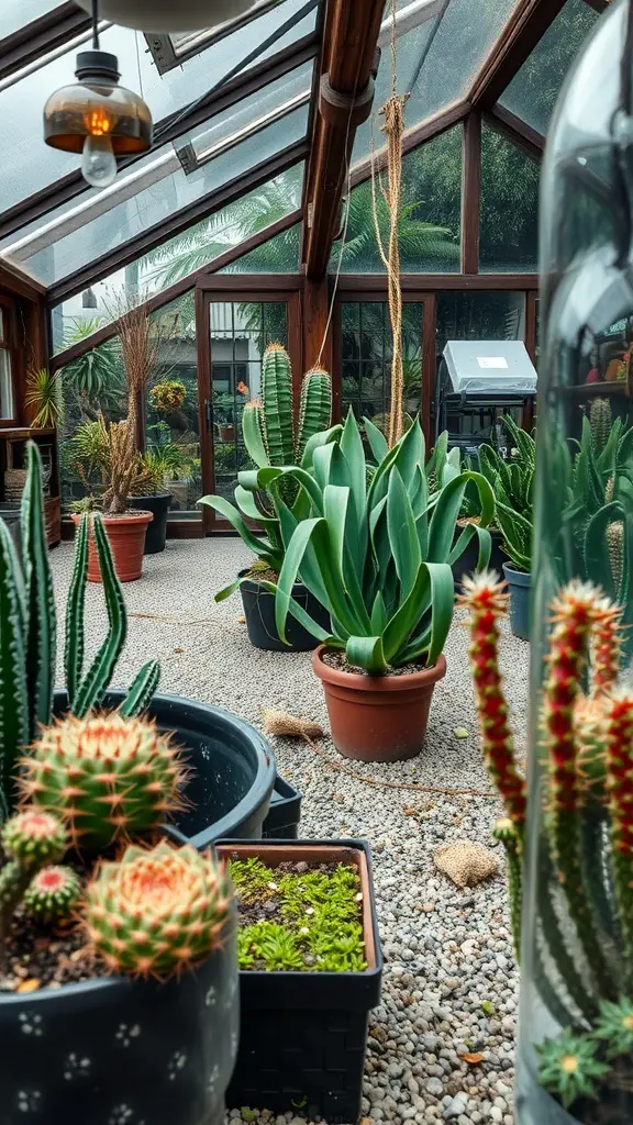 29+ Creative DIY Greenhouse Ideas for Your Garden 2 Interior view of a greenhouse with various plants and glass bottle elements.