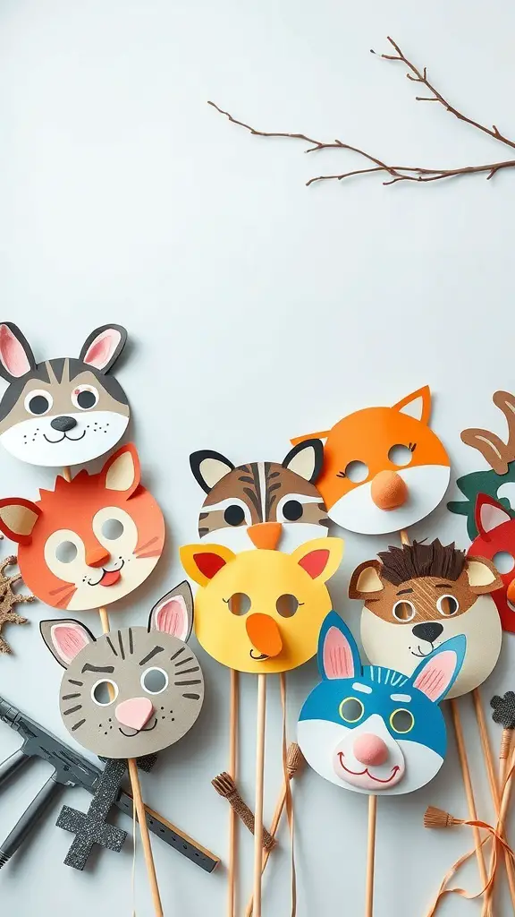 27+ Creative Winter Crafts Preschoolers Ideas 9 Colorful animal masks made from paper, featuring a variety of animal faces.