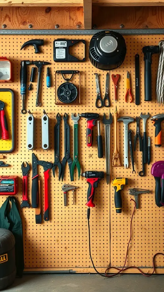 27+ Smart Small Shed Storage Ideas You Need to Try 12 A pegboard system in a shed displaying various tools organized neatly.