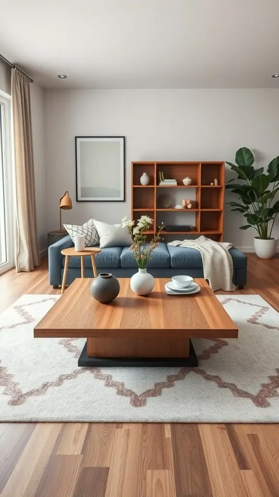 27+ Stunning DIY Coffee Table Ideas You Can Create at Home 2 A modern convertible coffee table in a cozy living room setting.