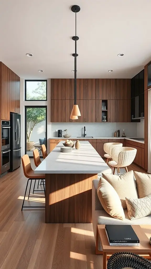 Stylish open kitchen with bar seating and modern design elements