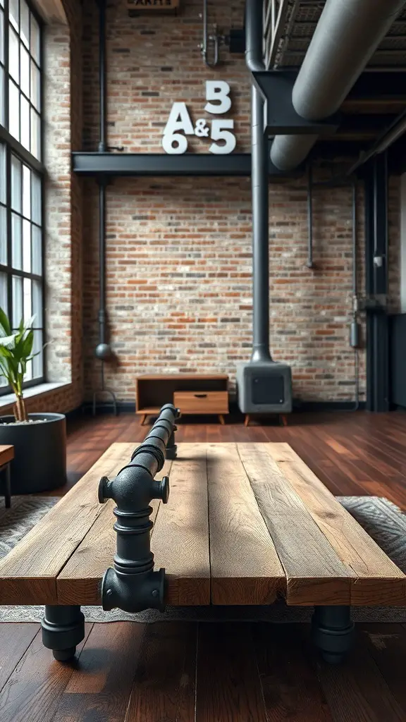 27+ Stunning DIY Coffee Table Ideas You Can Create at Home 7 An industrial pipe coffee table made of wood and metal pipes in a stylish interior