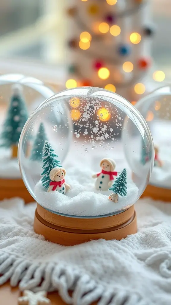 27+ Creative Winter Crafts Preschoolers Ideas 8 A collection of DIY snow globes featuring snowmen and trees inside glass domes.