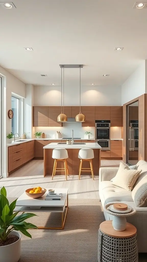 Modern open kitchen design with integrated technology