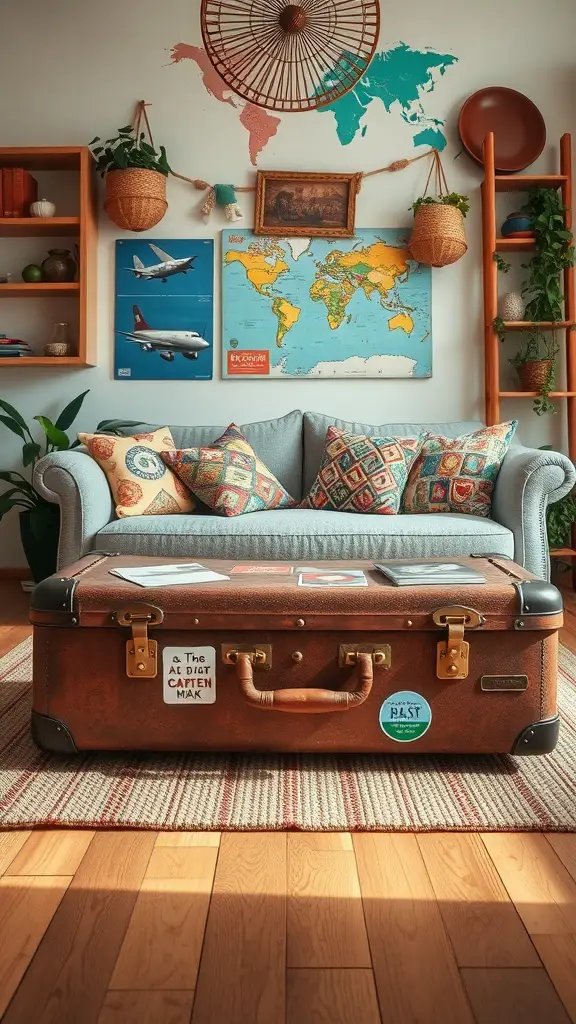 27+ Stunning DIY Coffee Table Ideas You Can Create at Home 4 A vintage suitcase used as a coffee table in a cozy living room setting.