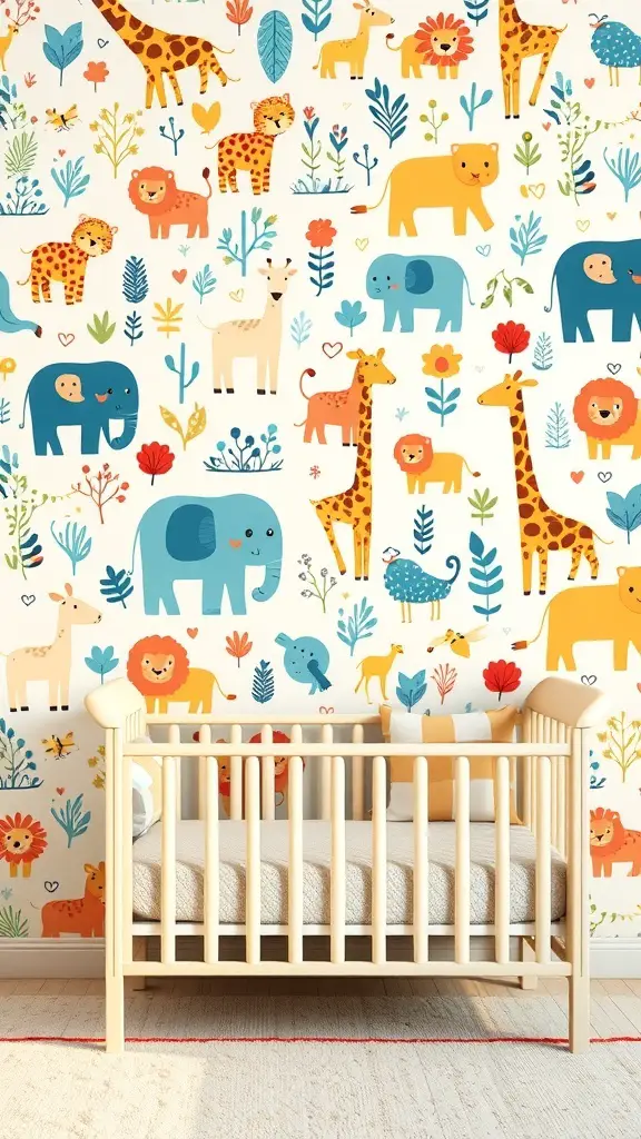 Colorful nursery wall decor featuring playful animal prints.