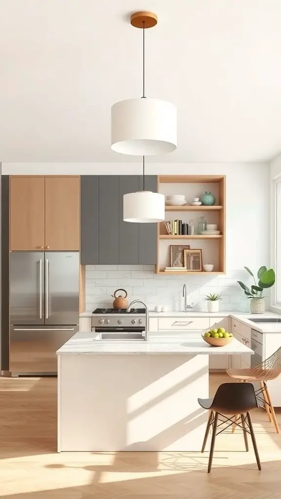 Modern kitchen with two pendant lights over the island