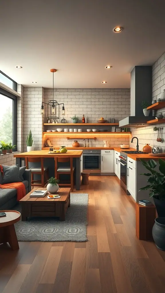 25+ Creative Minecraft Kitchen Designs You’ll Love 16 A modern open concept kitchen with wooden countertops, white cabinets, and a cozy seating area.