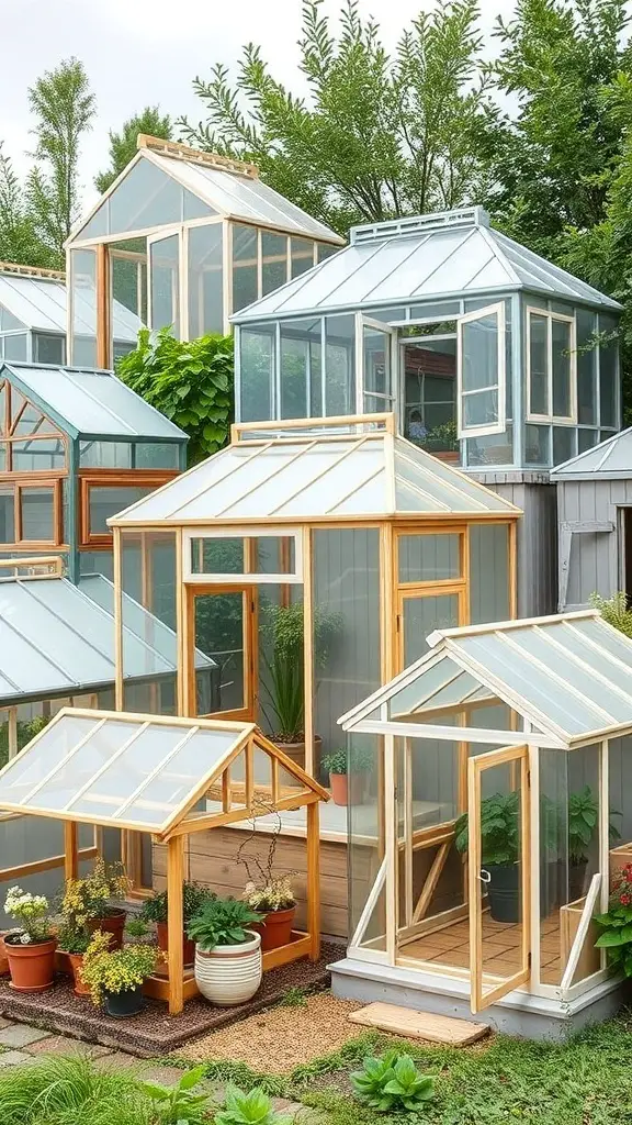 29+ Creative DIY Greenhouse Ideas for Your Garden 15 A collection of various DIY greenhouse kits showcasing different designs and sizes.