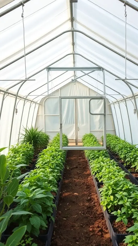 23+ Creative and Affordable DIY Greenhouse Ideas to Try 16 Interior view of a fabric and frame greenhouse with rows of plants
