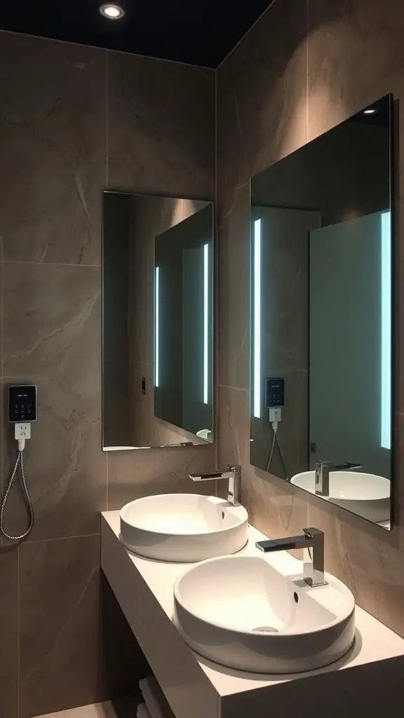 29+ Stunning Bathroom Interior Design Ideas for a Chic Retreat 7 Modern bathroom with smart technology features, including double sinks and a sleek control panel.