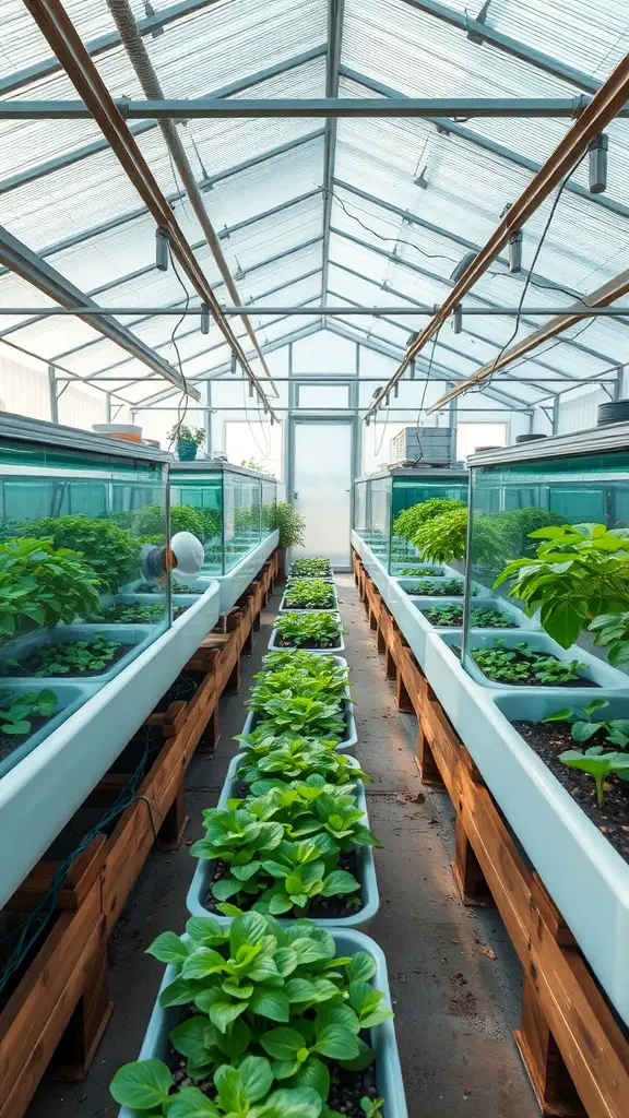 29+ Creative DIY Greenhouse Ideas for Your Garden 12 Interior view of an aquaponics greenhouse with plants and fish tanks