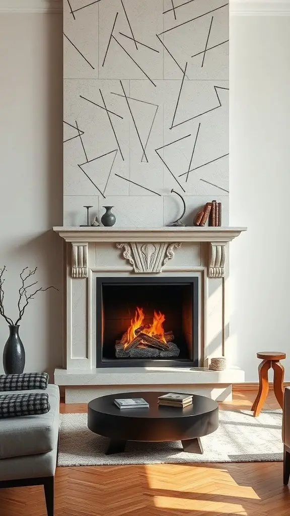 23+ Modern Fireplace Ideas to Elevate Your Home Decor 11 Modern fireplace with artistic mantel and abstract wall design