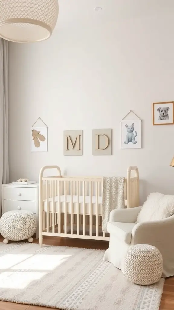 27+ Adorable Neutral Baby Room Ideas to Inspire Your Nursery Design 15 A neutral baby room featuring a crib, cozy chair, and personalized decor.