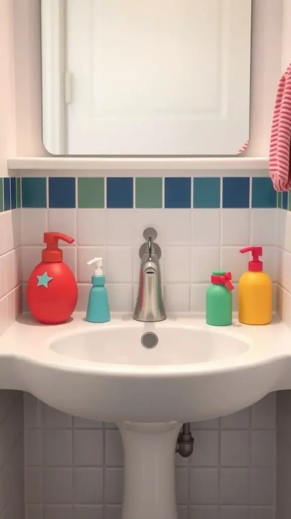 27+ Whimsical Kids Bathroom Ideas for a Fun and Functional Space 9 Colorful sink and soap dispensers in a kids bathroom