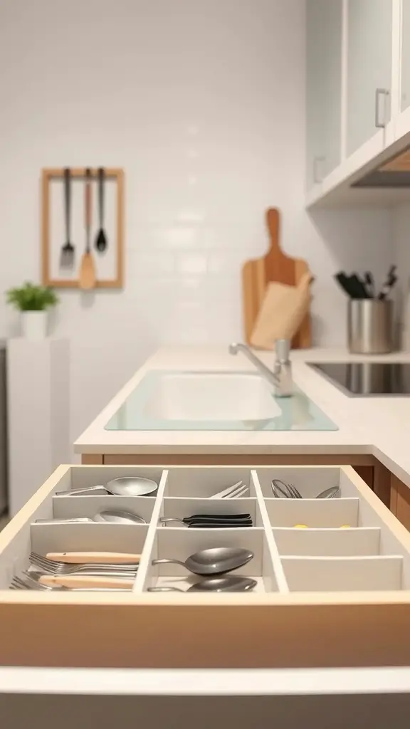 15 Must-Have Kitchen Gadgets for Ultimate Organization 3 A kitchen drawer with organized utensil dividers