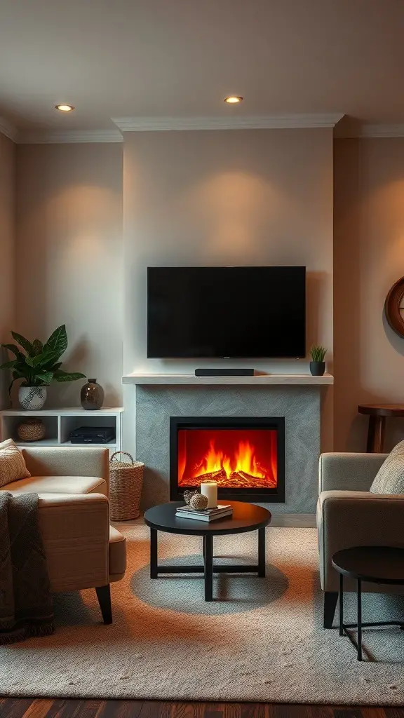 29+ Stunning Electric Fireplace Ideas to Complement Your TV 14 Cozy living room with electric fireplace and TV
