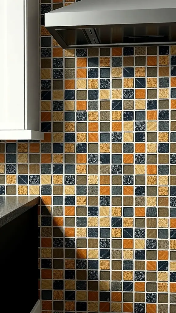 Black and brown tile backsplash in a modern kitchen