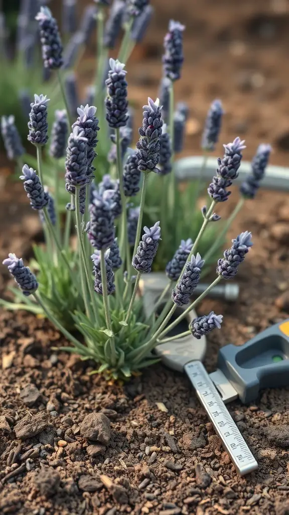 27+ Stunning Lavender Flower Varieties for Your Dream Garden 6 Close-up of lavender flowers with measuring tools on the soil