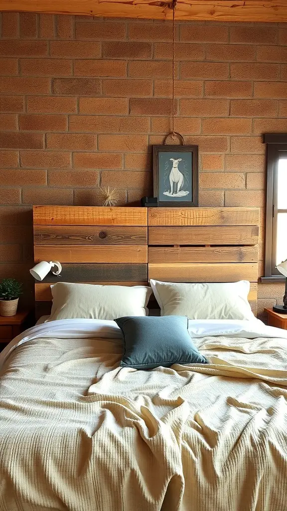 23+ Creative DIY Headboard Ideas to Transform Your Bedroom 3 Rustic pallet wood headboard above a cozy bed with soft bedding and pillows
