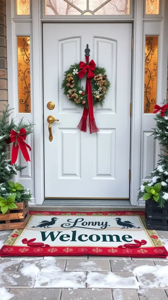 25+ Unique Winter Door Decorations to Brighten Your Home 13 A winter-themed welcome mat with the name 'Sonny' surrounded by festive decorations.