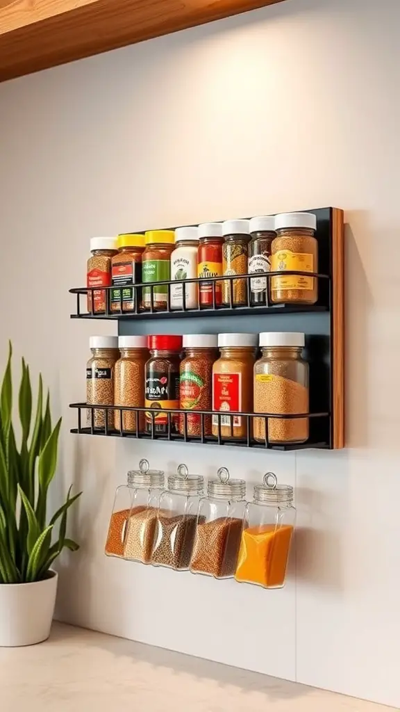 15 Must-Have Kitchen Gadgets for Ultimate Organization 4 Magnetic spice rack with various spice jars and glass containers