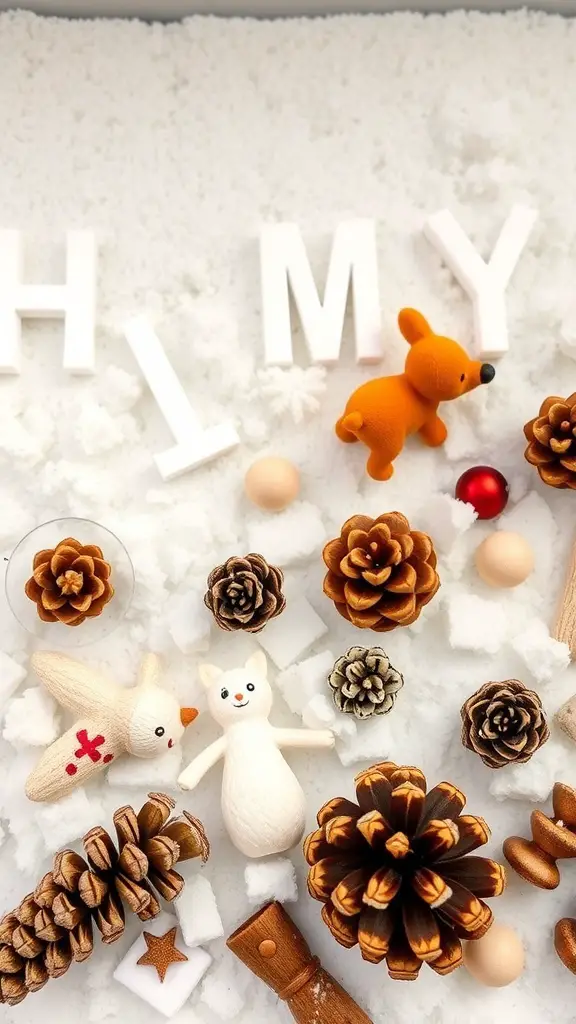 27+ Creative Winter Crafts Preschoolers Ideas 17 A winter-themed sensory bin filled with faux snow, pinecones, and winter figures.