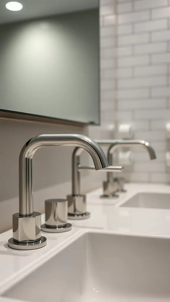 Close-up of modern bathroom faucets and sinks