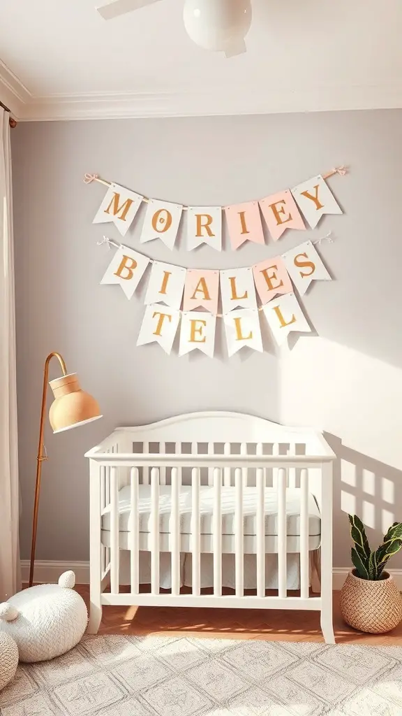Personalized name banner in a nursery with the name 'Moriy Biales Tell'