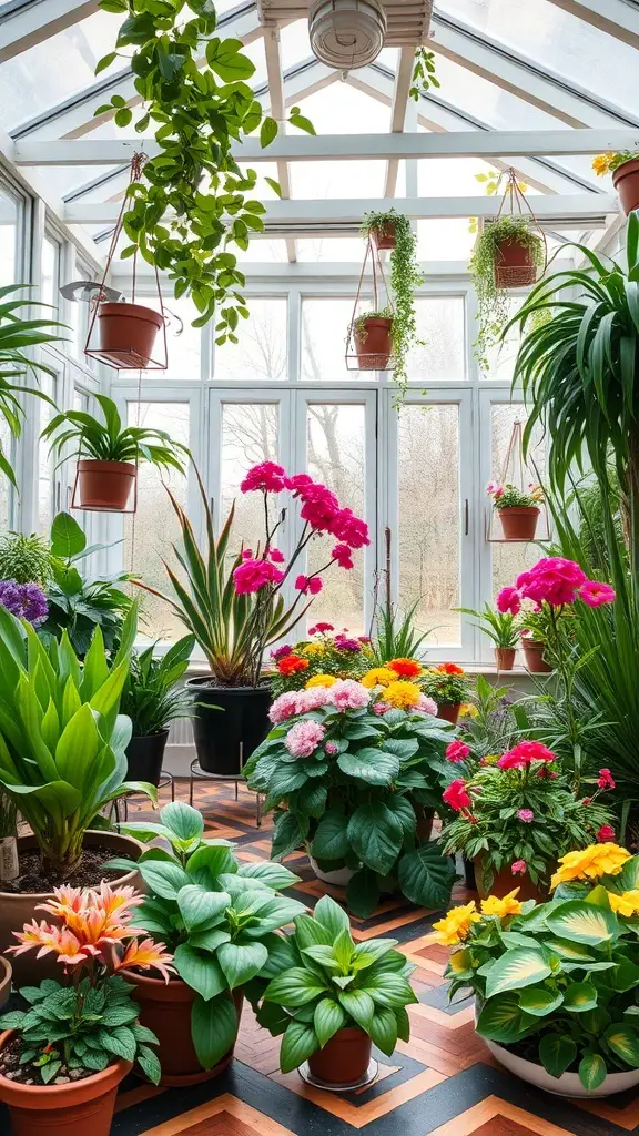 29+ Stunning Porch to Sunroom Conversion Ideas to Transform Your Home 12 A vibrant sunroom filled with various plants and flowers.