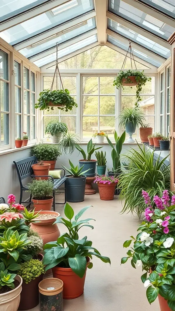 29+ Creative Sunroom Decorating Ideas You’ll Love 6 A sunroom filled with various potted plants, showcasing an indoor garden.