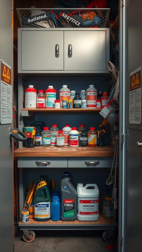 29+ Clever Tool Shed Organization Ideas You Need to Try 10 Organized tool shed with shelves holding various paints and chemicals