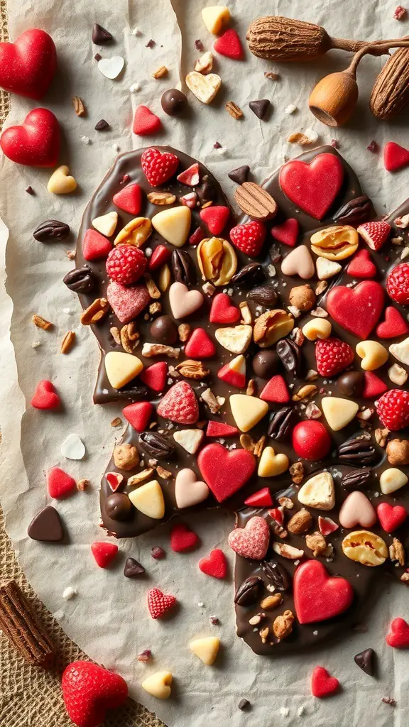 29+ Delightful Valentine's Day Treats to Share with Your Loved One 14 Colorful Valentine's Day bark with nuts and dried fruit, featuring heart-shaped candies.