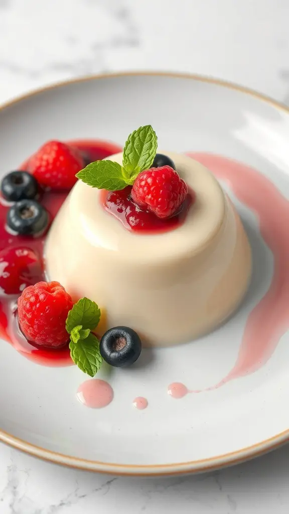 29+ Irresistible Valentine Dessert Ideas You Need to Try 2 Vanilla Bean Panna Cotta topped with berry compote, garnished with mint leaves.