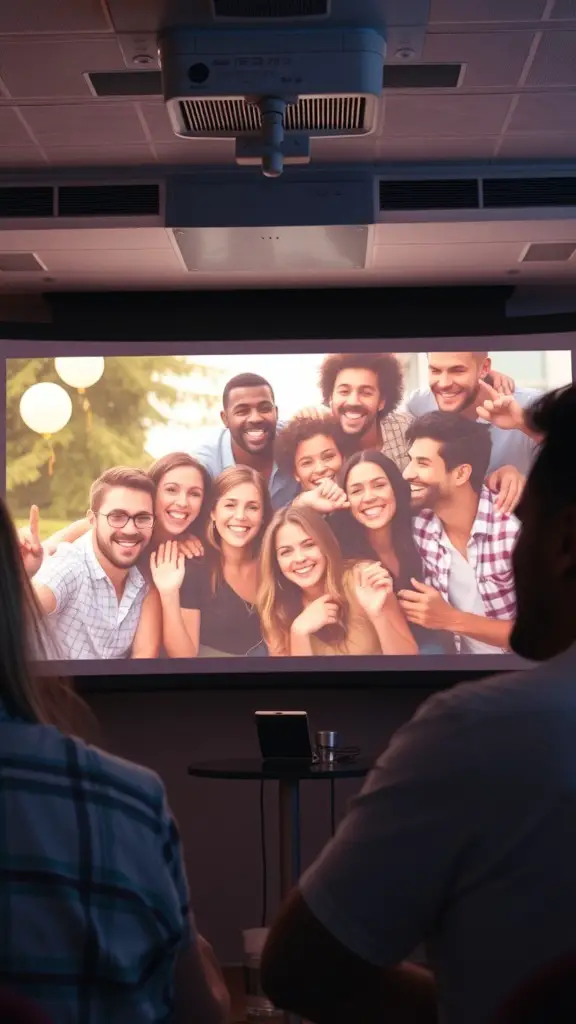 A group of friends smiling together in a slideshow presentation.