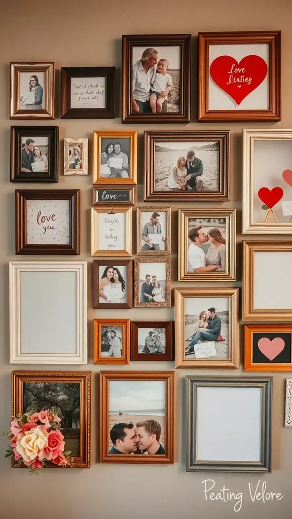 29+ Creative Upcycled Valentine’s Day Decorations to Make This Year 5 A collage of photo frames with love notes and pictures, showcasing various styles and colors.