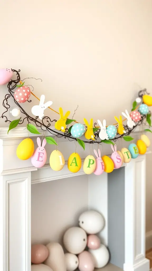 Colorful Easter garland with bunnies and eggs