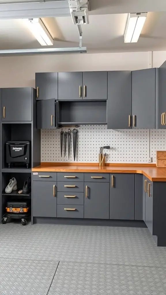27+ Stylish Garage Cabinet Ideas for an Organized Space 7 Modular garage cabinets with a wooden countertop and organized tools