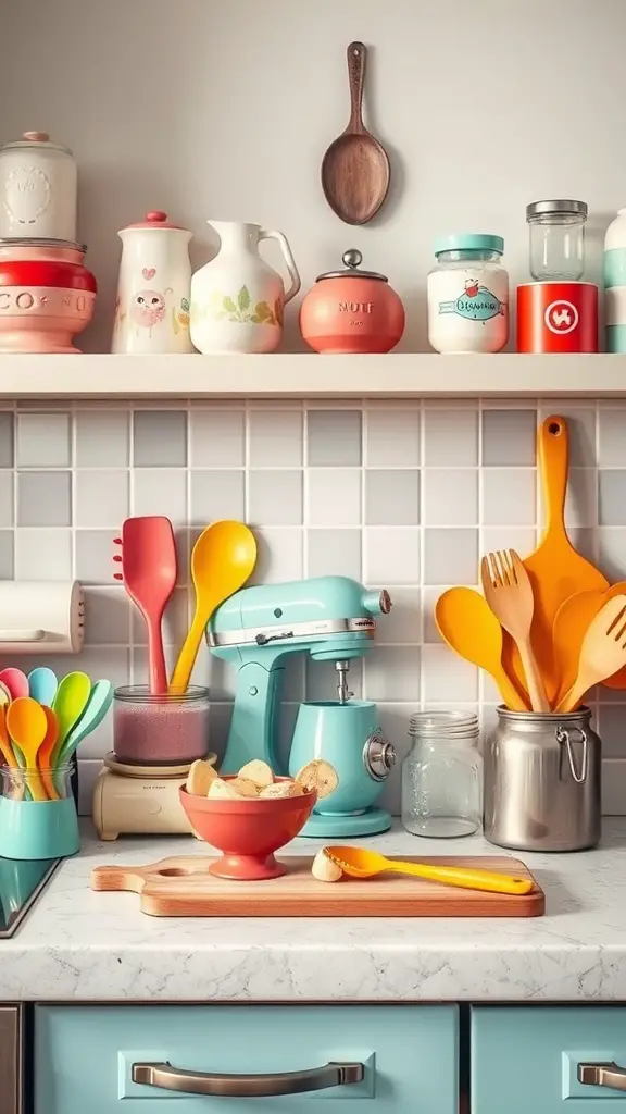 29+ Stunning Kitchen Countertop Decor Ideas 15 Colorful kitchen gadgets and utensils on a countertop