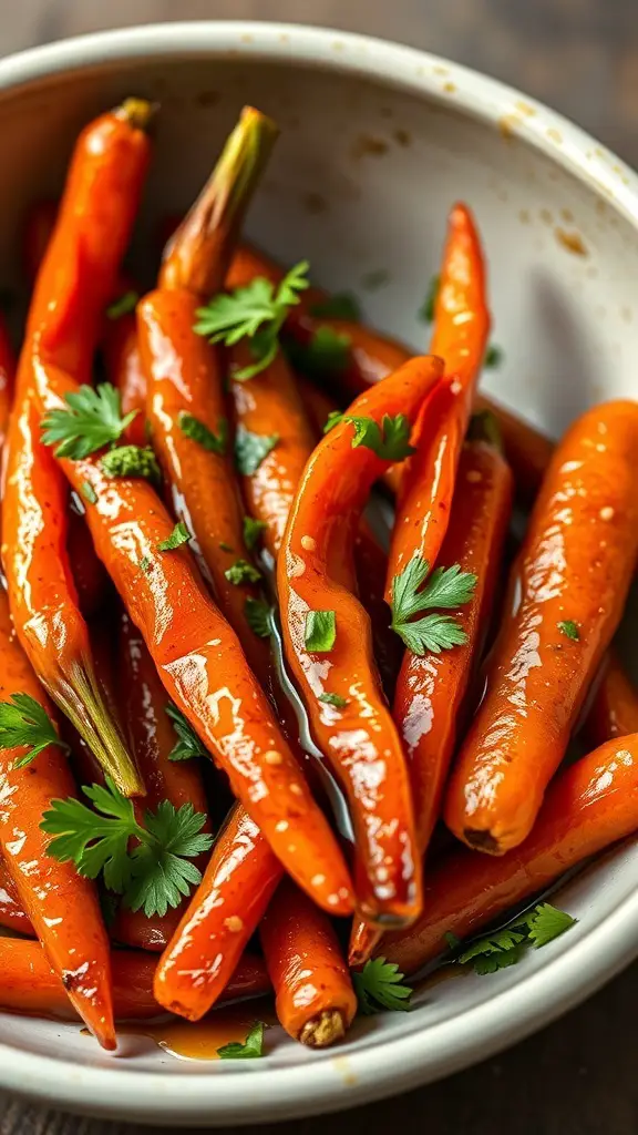 A bowl of honey garlic glazed carrots garnished with parsley.