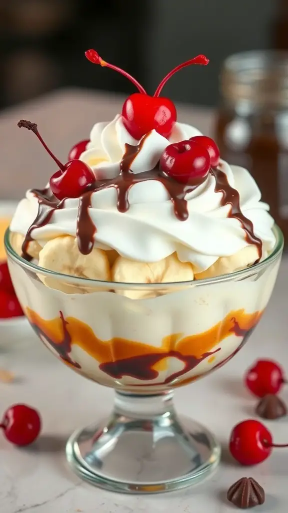 29+ Irresistible Valentine Dessert Ideas You Need to Try 13 A delicious banana split sundae topped with whipped cream and cherries
