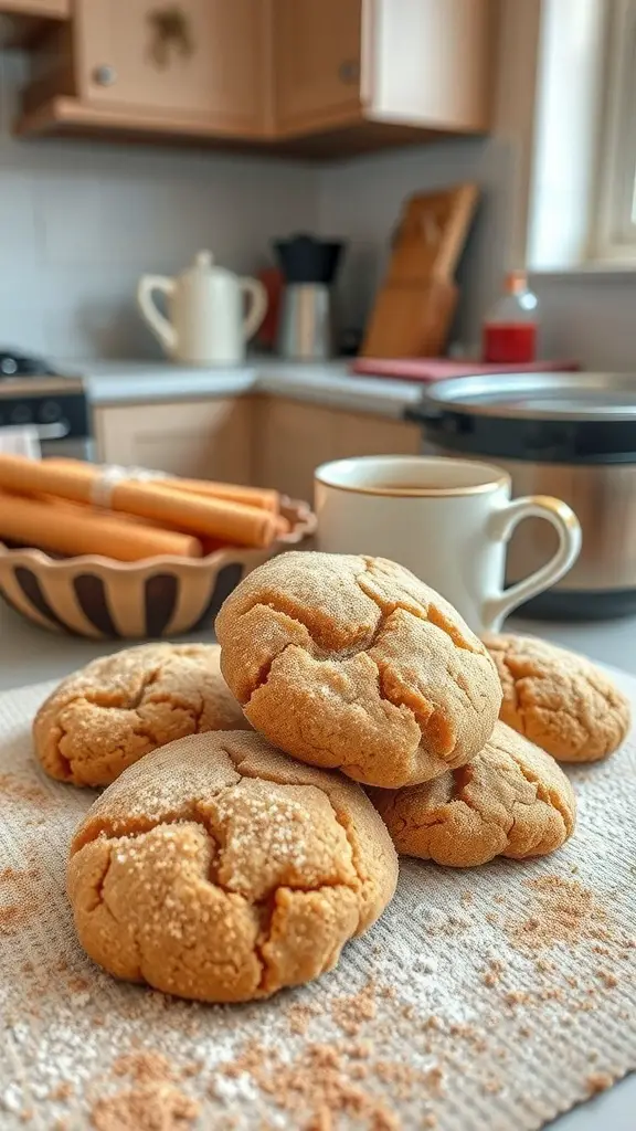 Chai spiced cookies with cinnamon sugar in a cozy kitchen setting.
