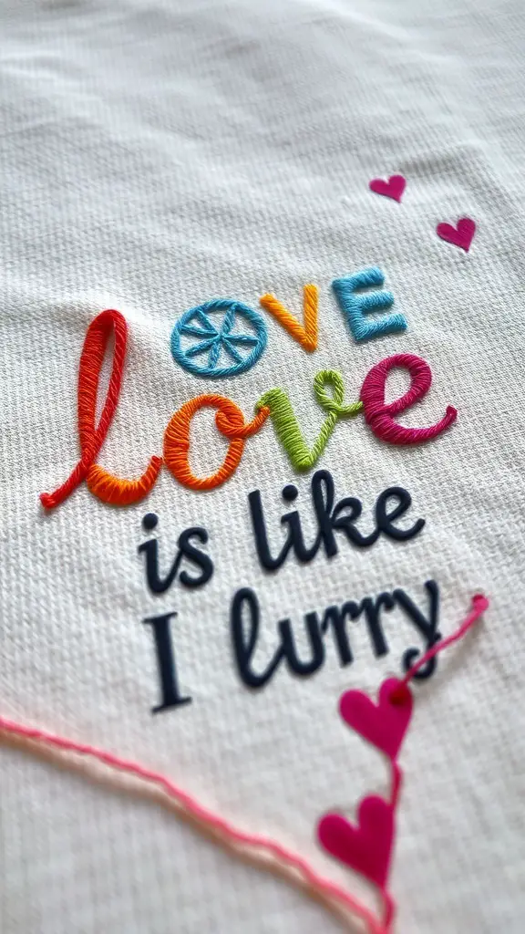 27+ Creative Valentine's Crafts for Adults to Ignite Romance 5 Colorful embroidered quote about love with hearts