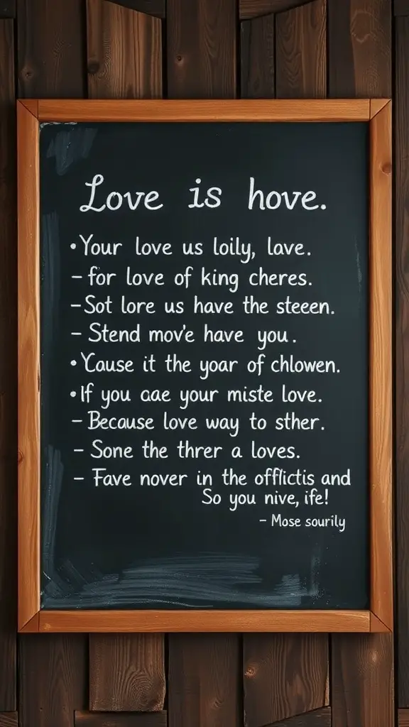 Chalkboard with handwritten love notes and quotes