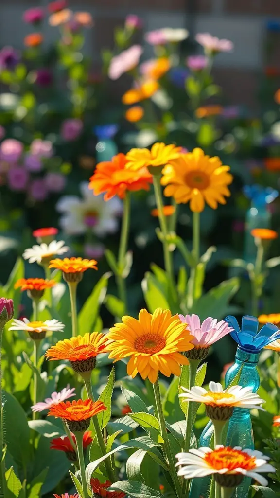 29+ Creative Upcycled Valentine’s Day Decorations to Make This Year 14 Colorful plastic bottle flowers in a garden setting