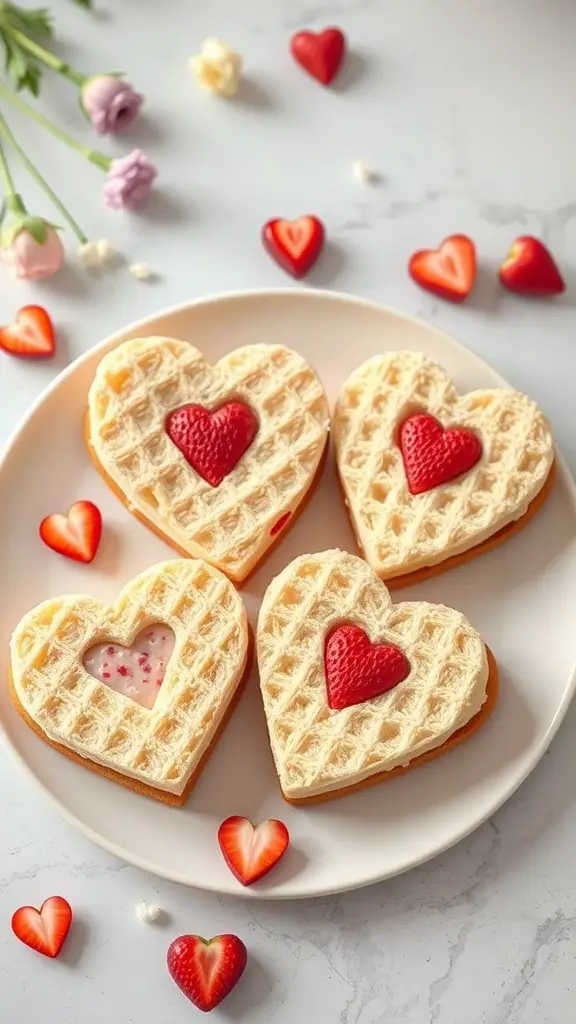 Heart-shaped sandwiches with strawberries and decorative hearts