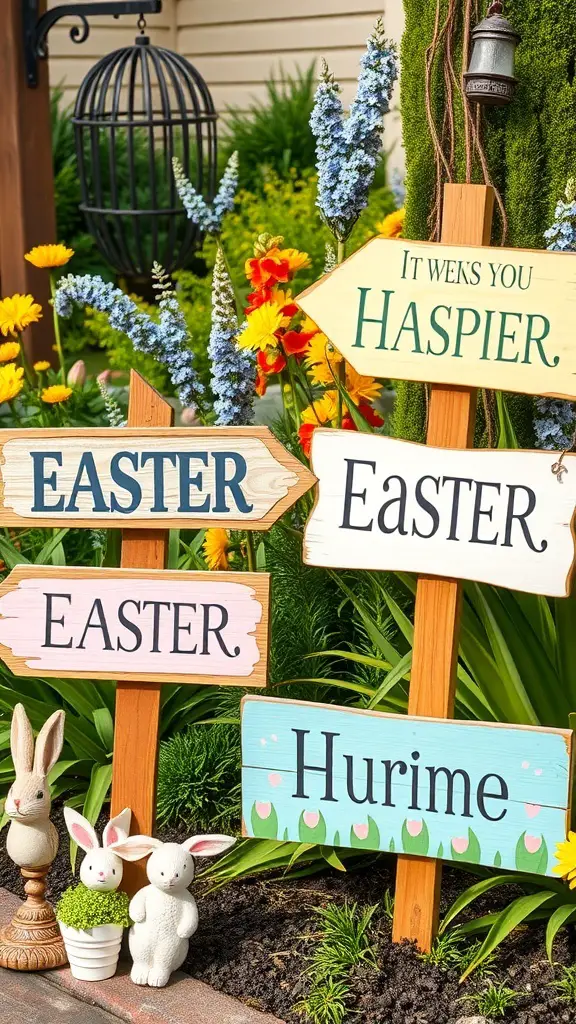Colorful painted wooden signs for Easter decoration