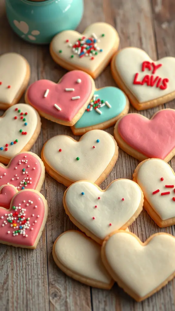 29+ Delightful Valentine's Day Treats to Share with Your Loved One 6 A variety of heart-shaped sugar cookies decorated with colorful icing and sprinkles.