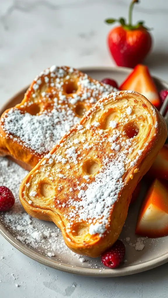 Fluffy Vanilla Bean French Toast with powdered sugar and fresh berries