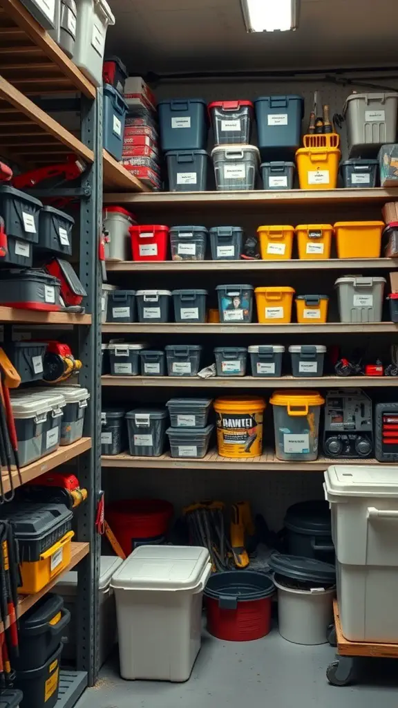 29+ Clever Tool Shed Organization Ideas You Need to Try 2 Organized tool shed with labeled storage bins and tools